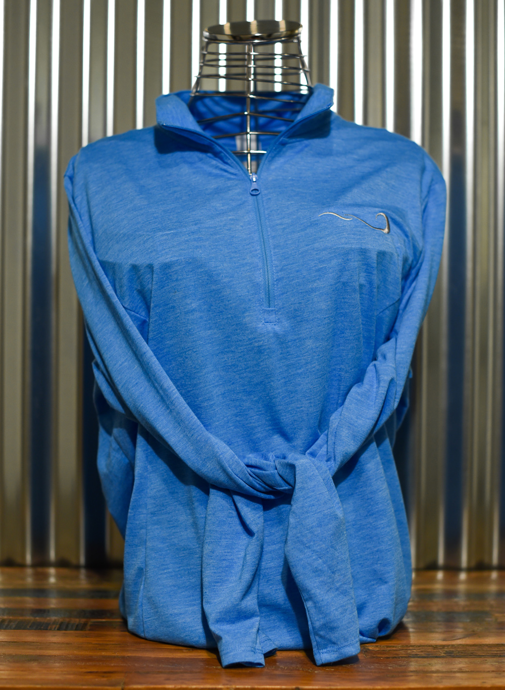 Blue Ladies Quarter Zip – embroidered front and back. Front view