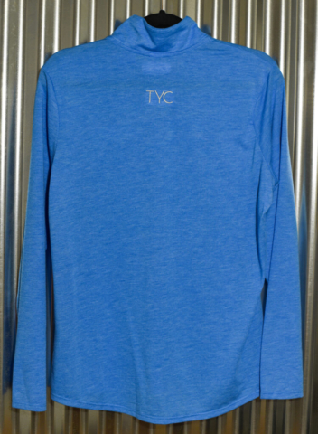Blue Ladies Quarter Zip – embroidered front and back. Back view