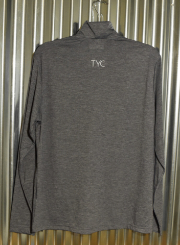 Gray Men’s Quarter Zip back embroidered front and back. Back view